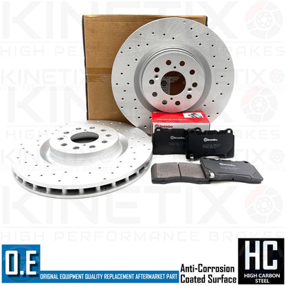 FOR HONDA CIVIC TYPE-R FK FRONT KINETIX COATED DRILLED BRAKE DISCS BREMBO PADS