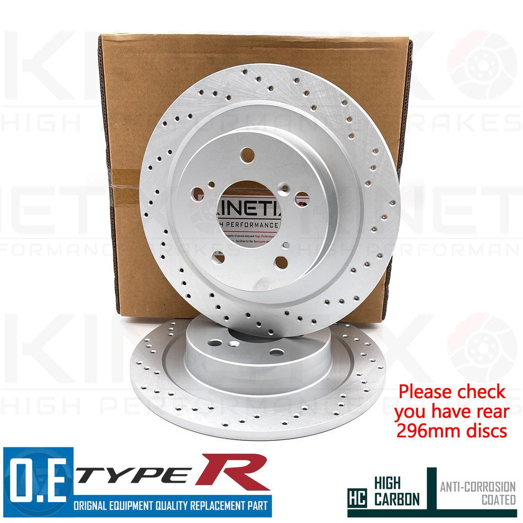 FOR HONDA CIVIC TYPE R FK2 REAR CROSS DRILLED COATED BRAKE DISCS PAIR 296mm