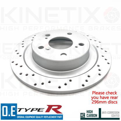 FOR HONDA CIVIC TYPE R FK FK2 REAR DRILLED BRAKE DISCS MINTEX PADS 296mm