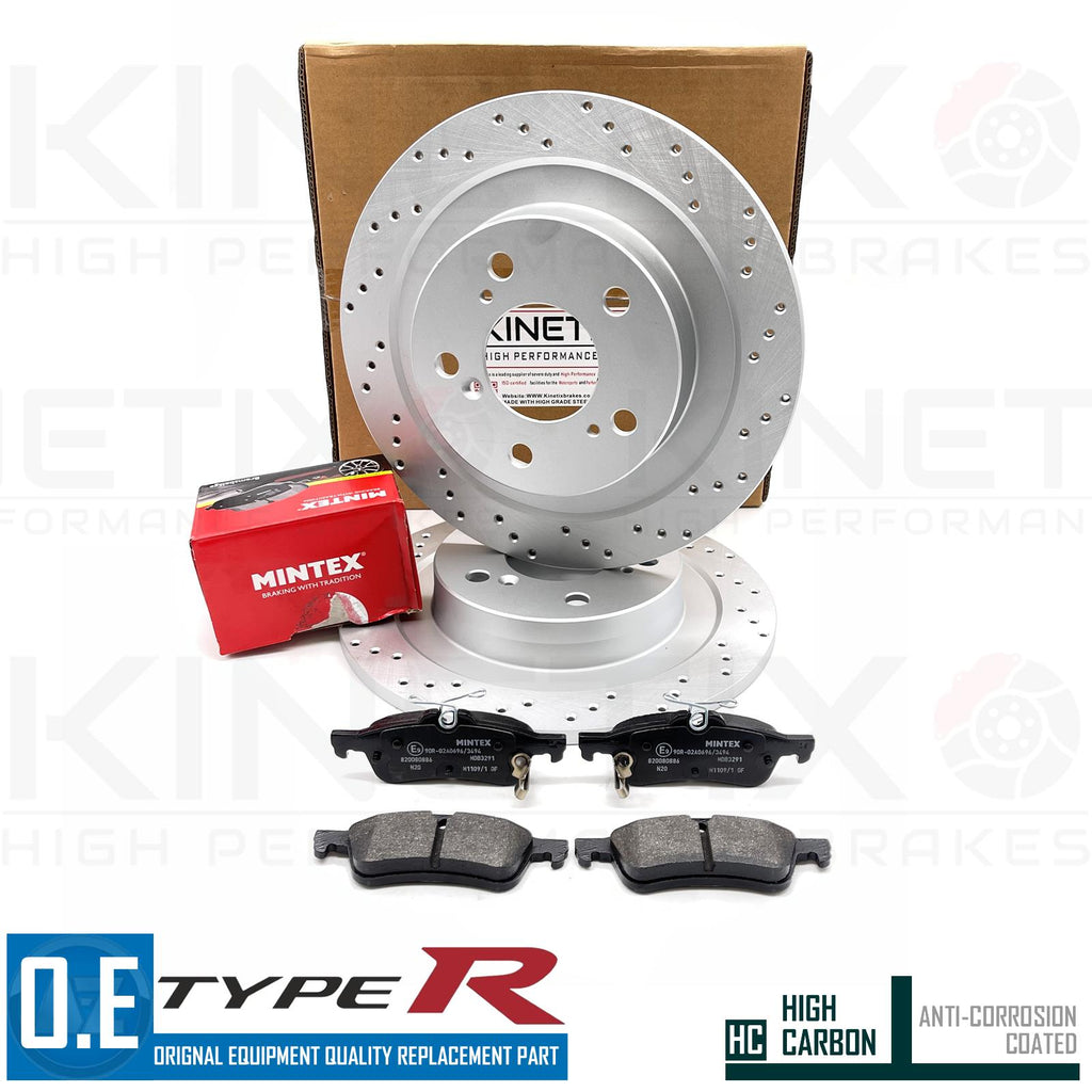 FOR HONDA CIVIC TYPE R FK FK2 REAR DRILLED BRAKE DISCS MINTEX PADS 296mm