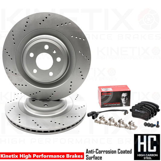 FOR AUDI S6 S7 S8 CROSS DRILLED HIGH CARBON REAR BRAKE DISCS BREMBO PADS 356mm