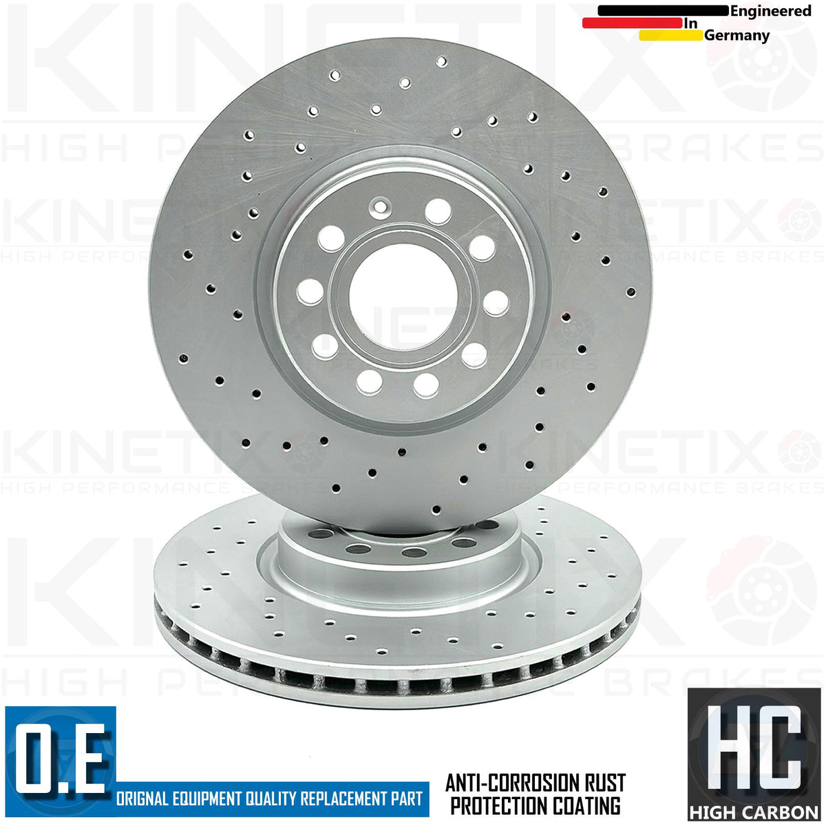 FOR VW GOLF GTi MK5 HIGH CARBON FRONT CROSS DRILLED BRAKE DISCS PAIR 312mm