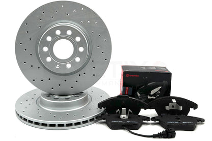 FOR AUDI A3 8P 2.0 TDI FRONT CROSS DRILLED BRAKE DISCS BREMBO PADS & WIRE 312mm