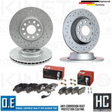 FOR AUDI SEAT SKODA VW CROSS DRILLED FRONT REAR BRAKE DISCS BREMBO PADS