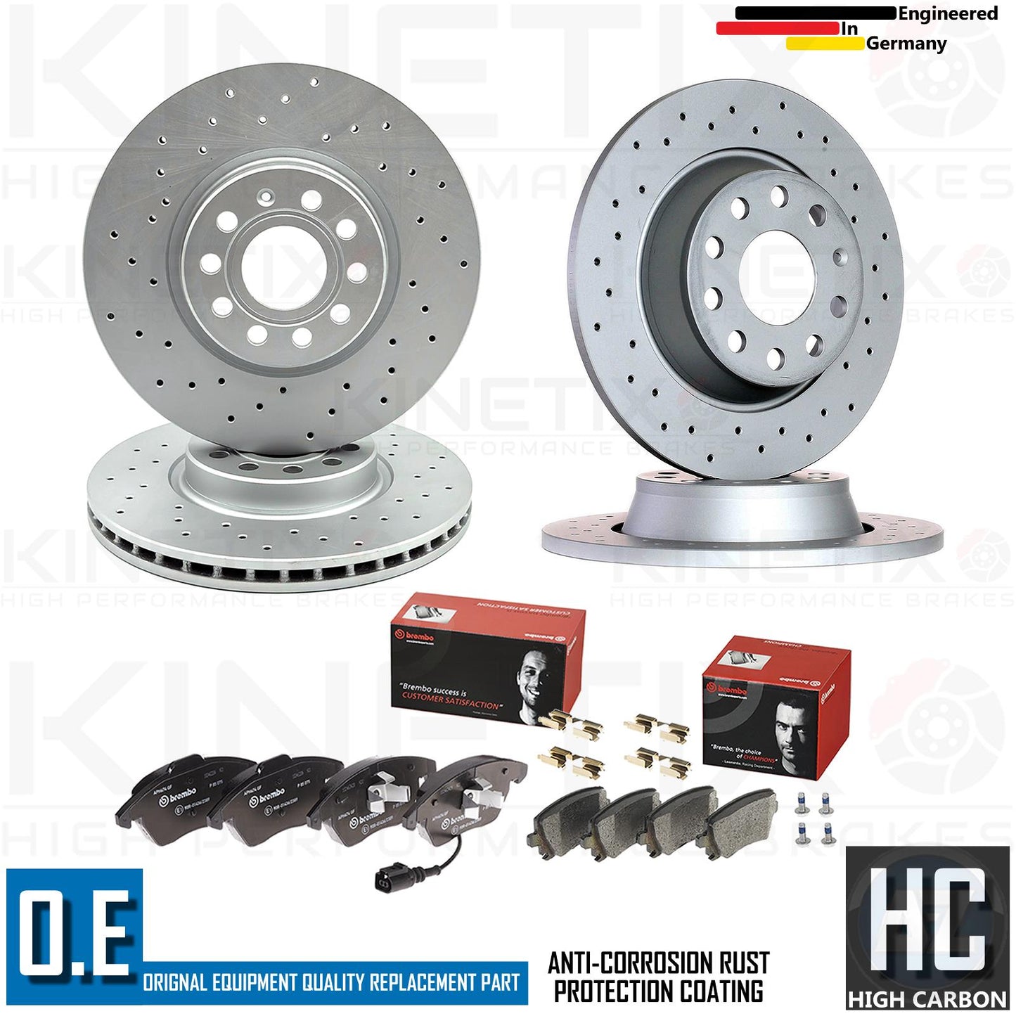 FOR VW GOLF GTI MK5 2.0 GTI CROSS DRILLED FRONT REAR BRAKE DISCS BREMBO PADS