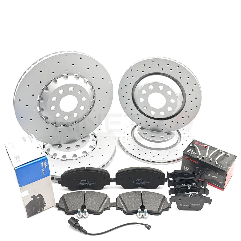 FOR VW TIGUAN R 2020- DRILLED FRONT REAR BRAKE DISCS PADS 357mm 310mm 5WA615301A