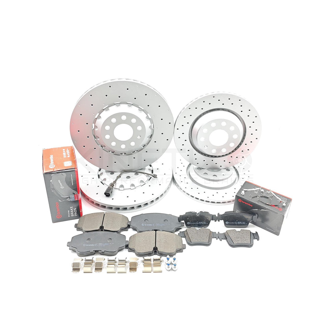 FITS VW GOLF R MK8 DRILLED FRONT REAR BRAKE DISCS PADS 357mm 310mm 5WA615301A/J