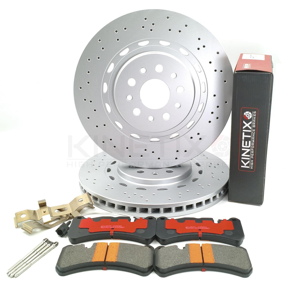 FOR MASERATI QUATTROPORTE 2012- FRONT DRILLED BRAKE DISCS APEC PADS SENSOR 360mm