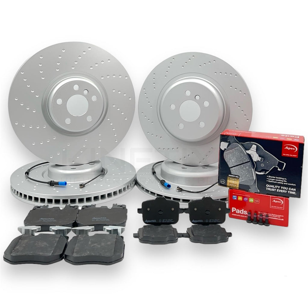 FOR BMW 750d 750Ld G11 G12 DIMPLED FRONT REAR BRAKE DISCS PADS WIRES 395mm 370mm
