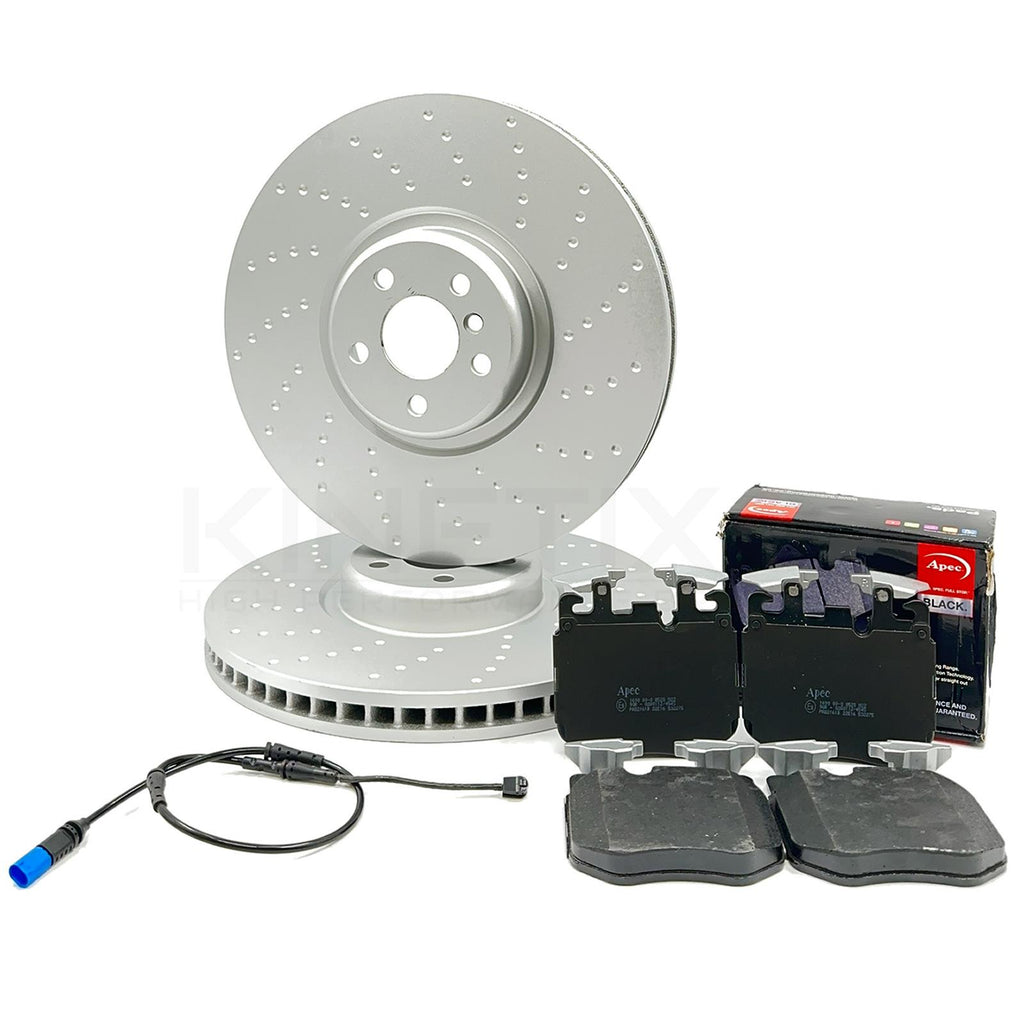 FITS BMW X5 M 50i G05 M SPORT FRONT BRAKE DISCS APEC BLACK PADS SENSOR 395mm
