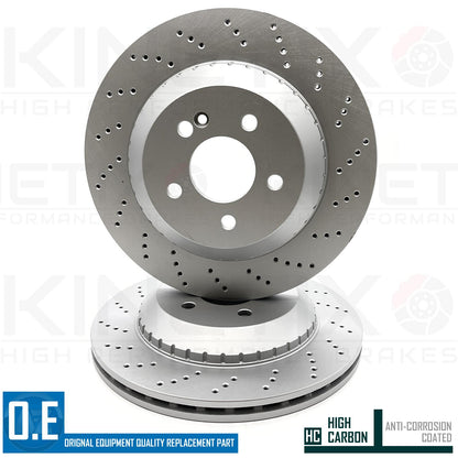 FOR MERCEDES S-CLASS S320 REAR DRILLED BRAKE DISCS MINTEX PADS & SENSOR 320mm