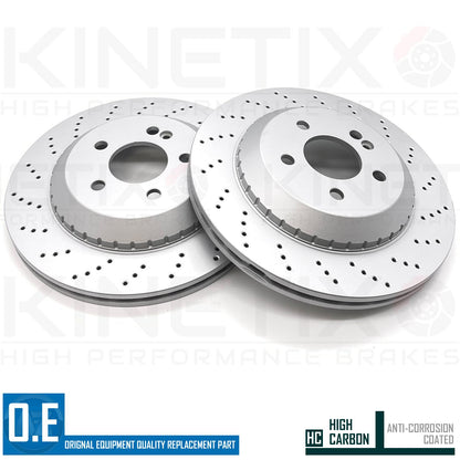 FOR MERCEDES S-CLASS S320 REAR DRILLED BRAKE DISCS MINTEX PADS & SENSOR 320mm