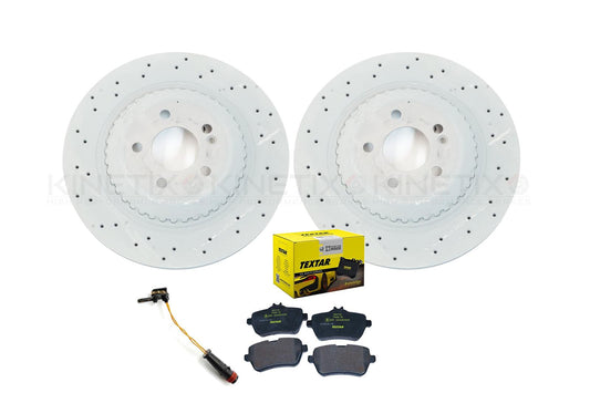 FOR MERCEDES S-CLASS W222 DRILLED REAR BRAKE DISCS TEXTAR PADS WEAR SENSOR