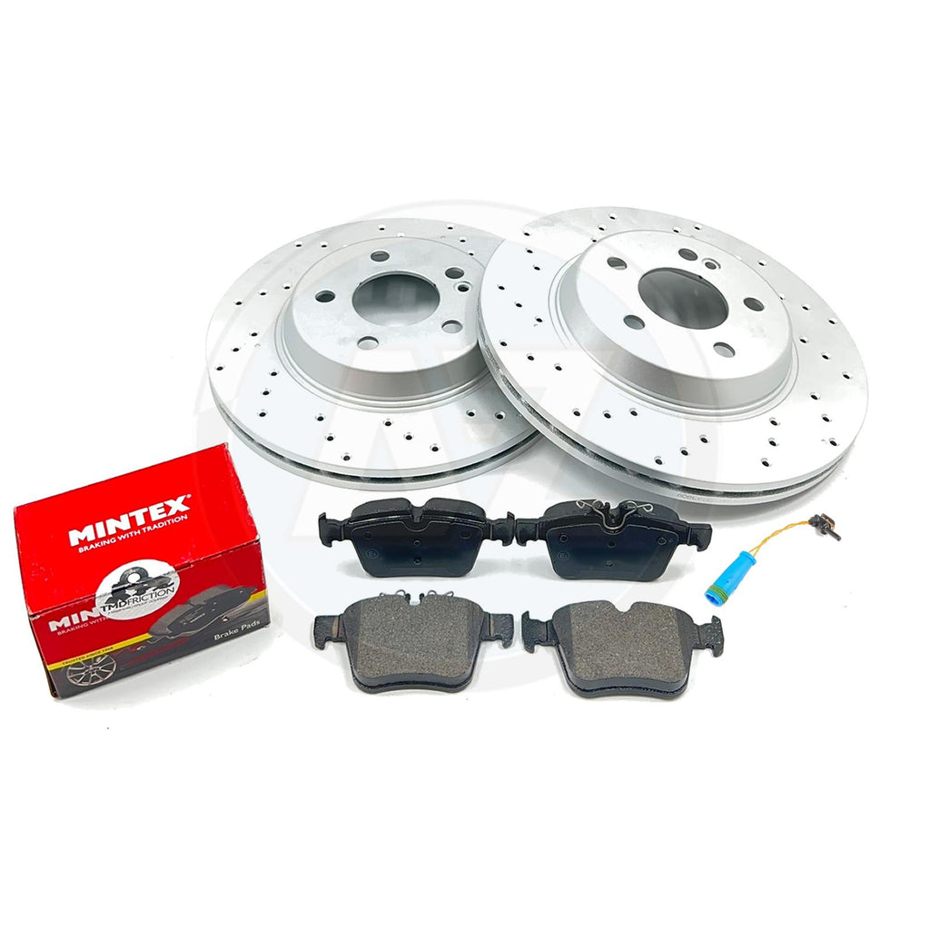 FOR MERCEDES E180 AMG SPORT DRILLED REAR BRAKE DISCS MINTEX PADS SENSOR 300mm