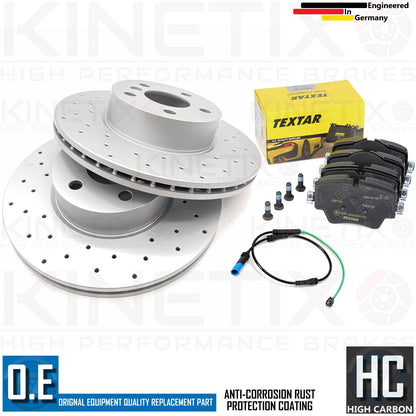 FOR BMW 318i G21 M SPORT CROSS DRILLED FRONT BRAKE DISCS TEXTAR PADS WIRE 307mm