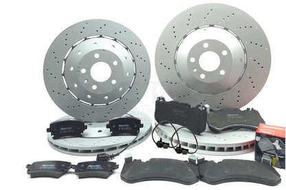 FOR AUDI RS6 C6 FRONT REAR DRILLED BRAKE DISCS APEC PADS SENSORS 390mm 356mm