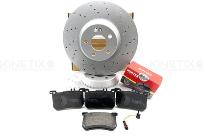FOR MERCEDES S-CLASS S400h W222 DRILLED FRONT BRAKE DISCS MINTEX PADS SENSOR 342