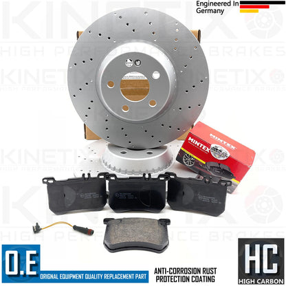 FOR MERCEDES S-CLASS S400d W222 DRILLED FRONT BRAKE DISCS MINTEX PADS SENSOR 342
