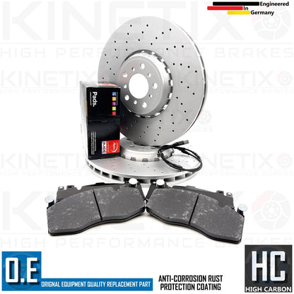 FOR BMW X5M F85 CROSS DRILLED FRONT BRAKE DISCS APEC BLACK PADS SENSOR 395mm