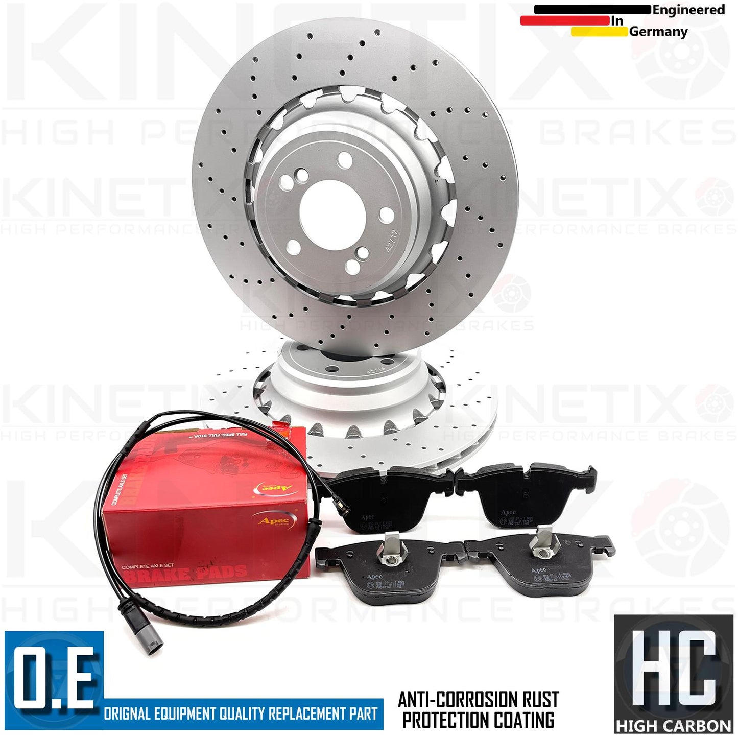 FOR BMW X6 M F86 CROSS DRILLED REAR BRAKE DISCS APEC PADS WEAR SENSOR WIRE 385mm