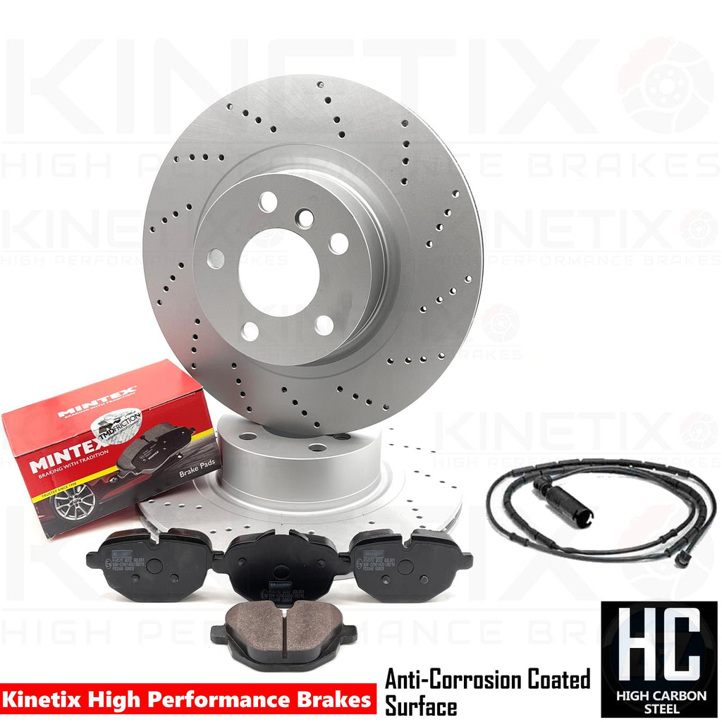 FOR BMW X3 X4 30d 35d M SPORT DRILLED REAR BRAKE DISCS MINTEX PADS & SENSOR
