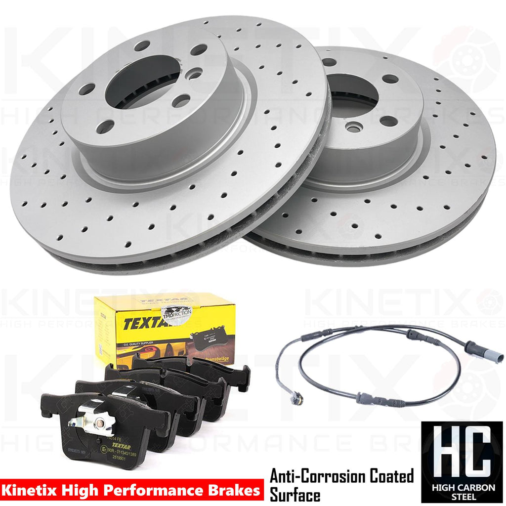 FOR BMW X3 X4 30d 35d M SPORT DRILLED FRONT BRAKE DISCS TEXTAR PADS & SENSOR