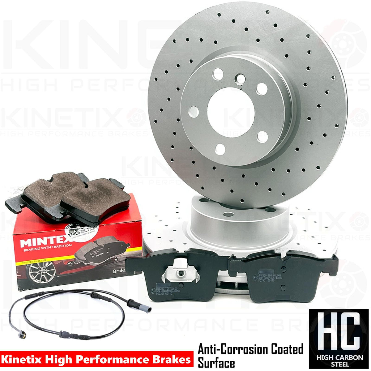 FOR BMW X3 X4 30d 35d M SPORT DRILLED FRONT BRAKE DISCS MINTEX PADS & SENSOR