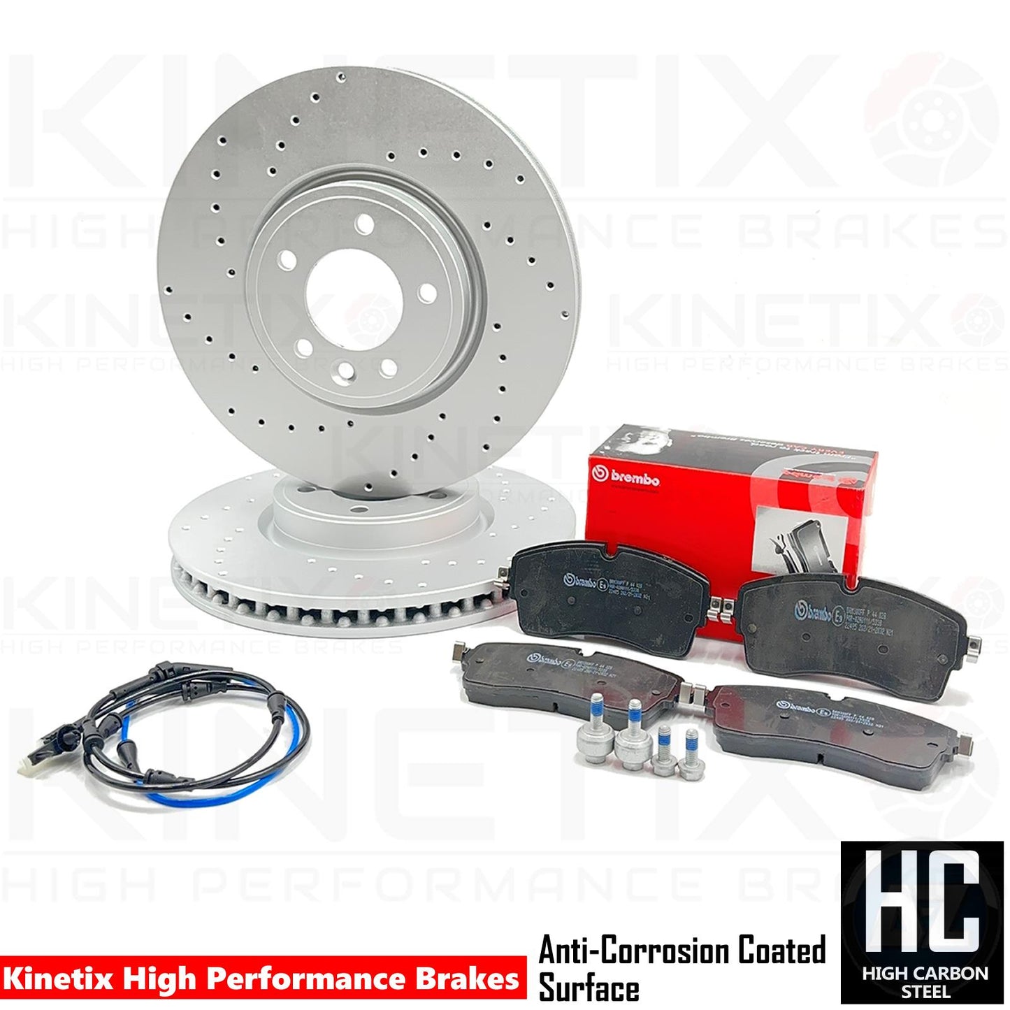 FOR RANGE ROVER SPORT 2.0 P400E DRILLED FRONT BRAKE DISCS BREMBO PADS 2017-2023