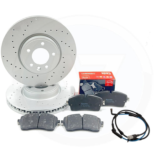 FOR RANGE ROVER SPORT 2.0 P400E DRILLED FRONT BRAKE DISCS APEC PADS 349mm 17-23