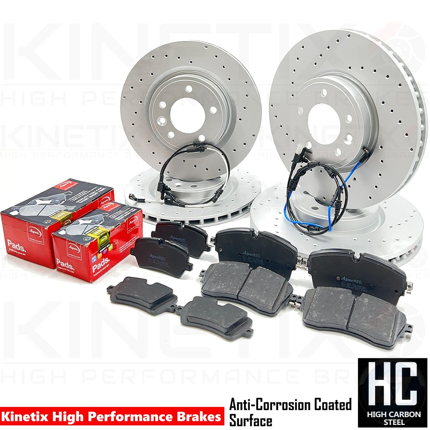 FOR RANGE ROVER SPORT 3.0 D250 DRILLED FRONT REAR BRAKE DISCS APEC PADS SENSORS
