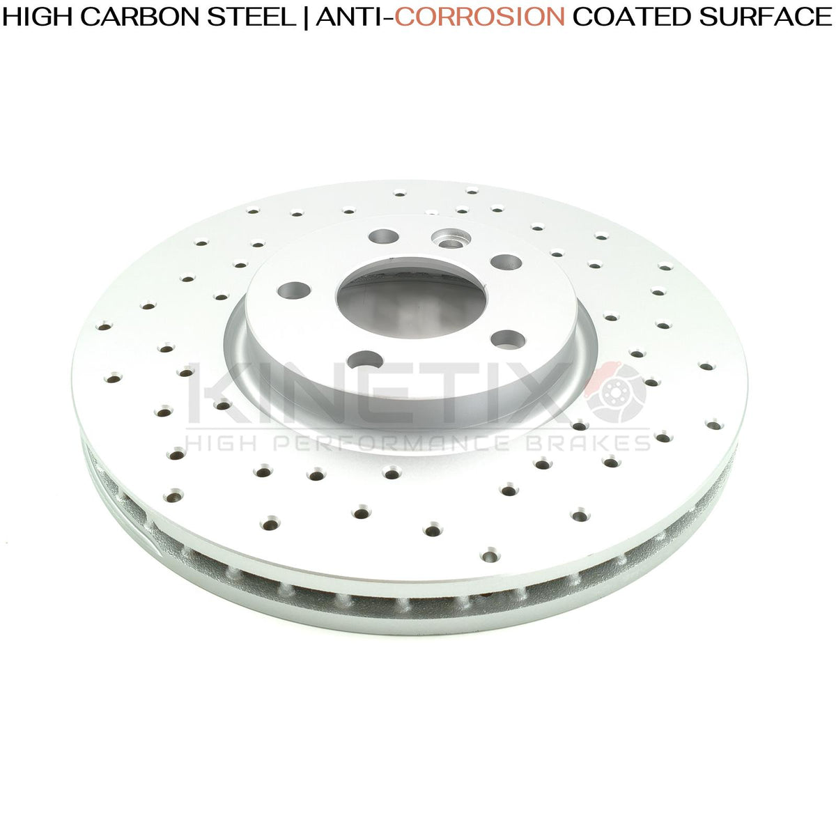 FOR VW TRANSPORTER CARAVELLE 2009- CROSS DRILLED FRONT BRAKE DISCS PAIR 340mm
