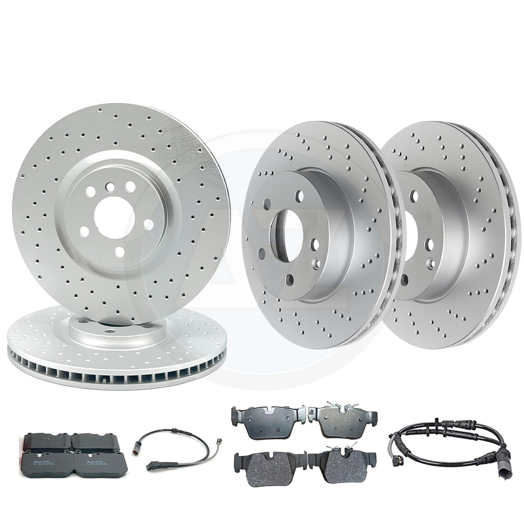 FOR BMW M135i 128ti M235i F40 F44 DRILLED FRONT REAR BRAKE DISCS APEC PADS WIRES