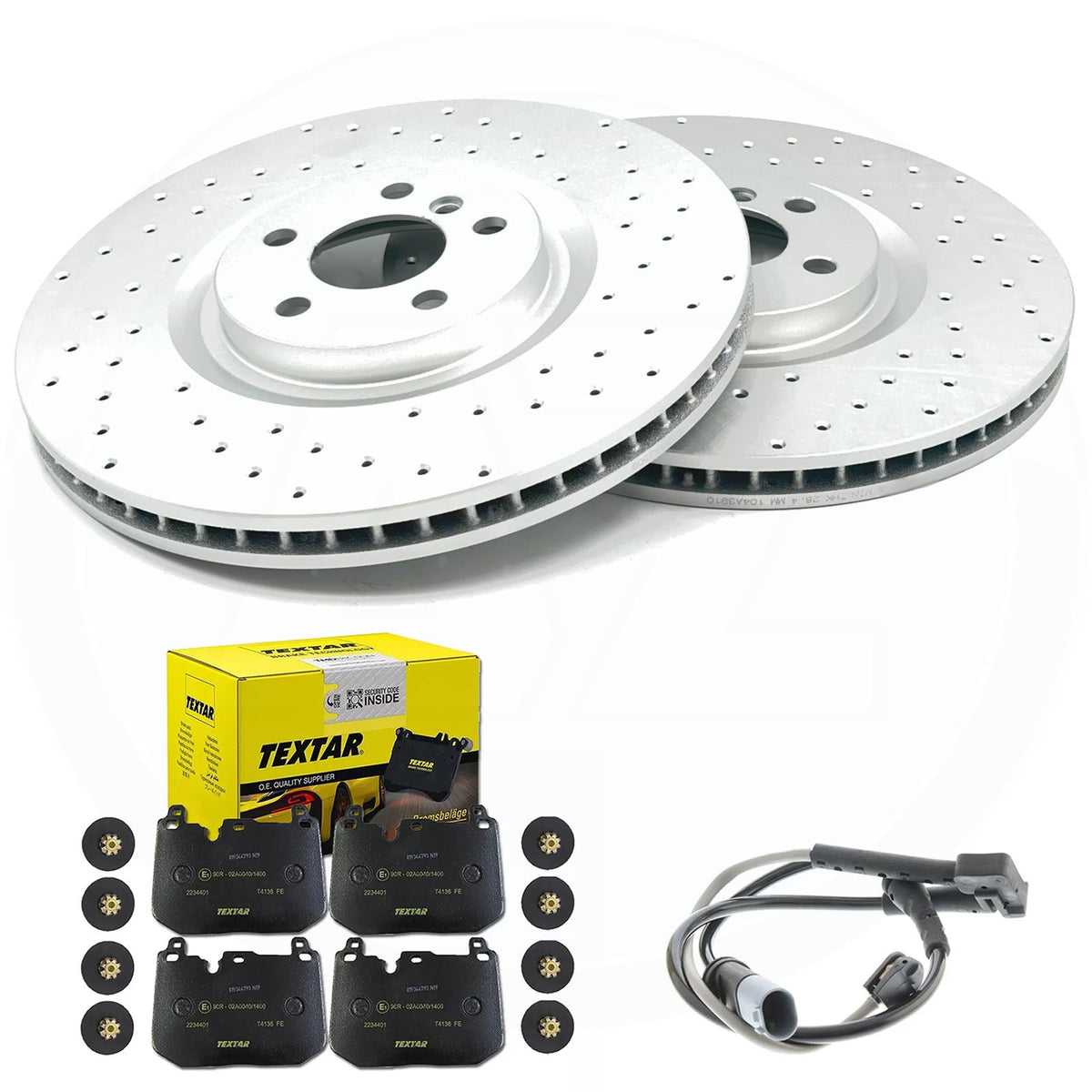 FOR MINI JOHN COOPER WORKS Fx DRILLED FRONT BRAKE DISCS TEXTAR PADS SENSOR 360mm