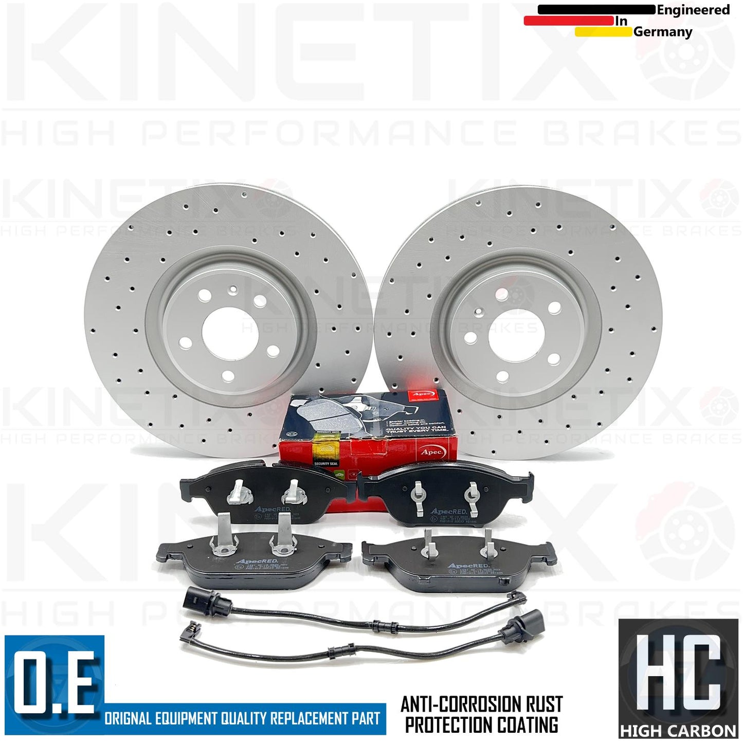 FOR AUDI A6 3.0 BiTDI C7 CROSS DRILLED FRONT BRAKE DISCS APEC PADS SENSOR 356mm