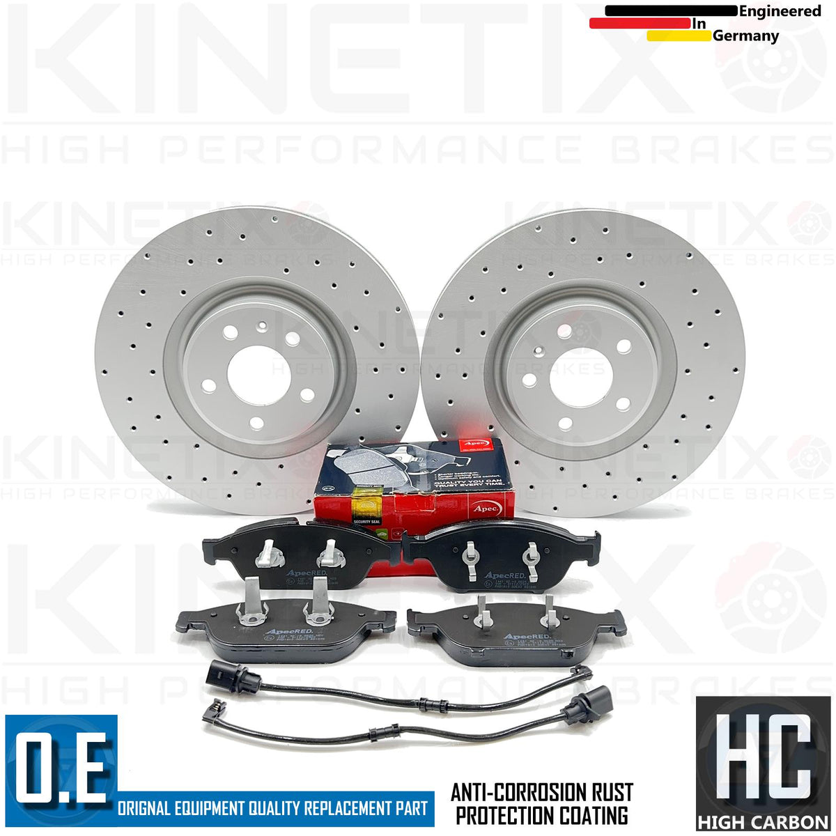 FOR AUDI A8 D4 4.2 TDI CROSS DRILLED FRONT BRAKE DISCS APEC PADS SENSOR 356mm