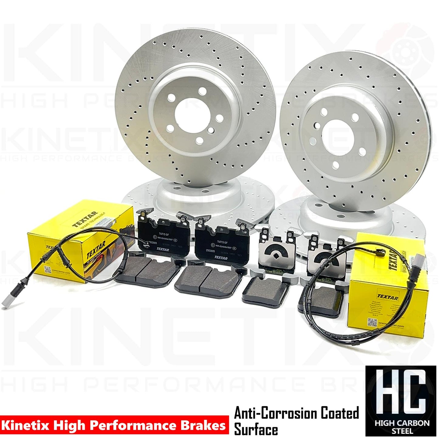 FOR BMW 330d 430d DRILLED FRONT REAR BRAKE DISCS TEXTAR PADS SENSORS 370mm 345mm