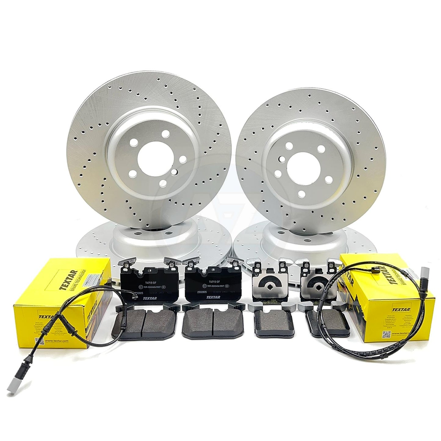 FOR BMW 335i 435i DRILLED FRONT REAR BRAKE DISCS TEXTAR PADS SENSORS 370mm 345mm
