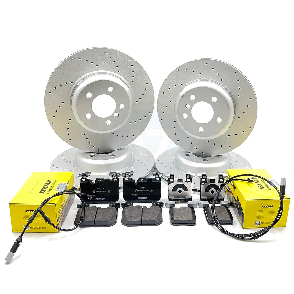FOR BMW 330d 430d DRILLED FRONT REAR BRAKE DISCS TEXTAR PADS SENSORS 370mm 345mm