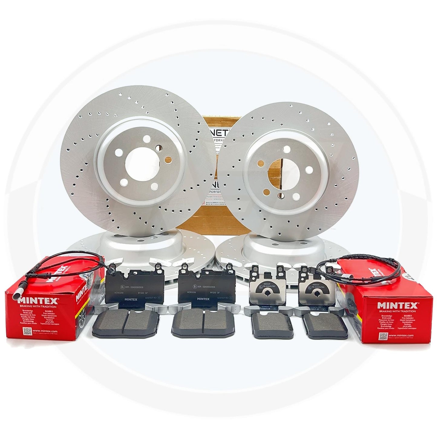 FOR BMW 335i 435i DRILLED FRONT REAR BRAKE DISCS MINTEX PADS SENSORS 370mm 345mm