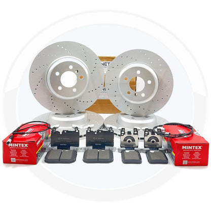 FOR BMW 335i 435i DRILLED FRONT REAR BRAKE DISCS MINTEX PADS SENSORS 370mm 345mm