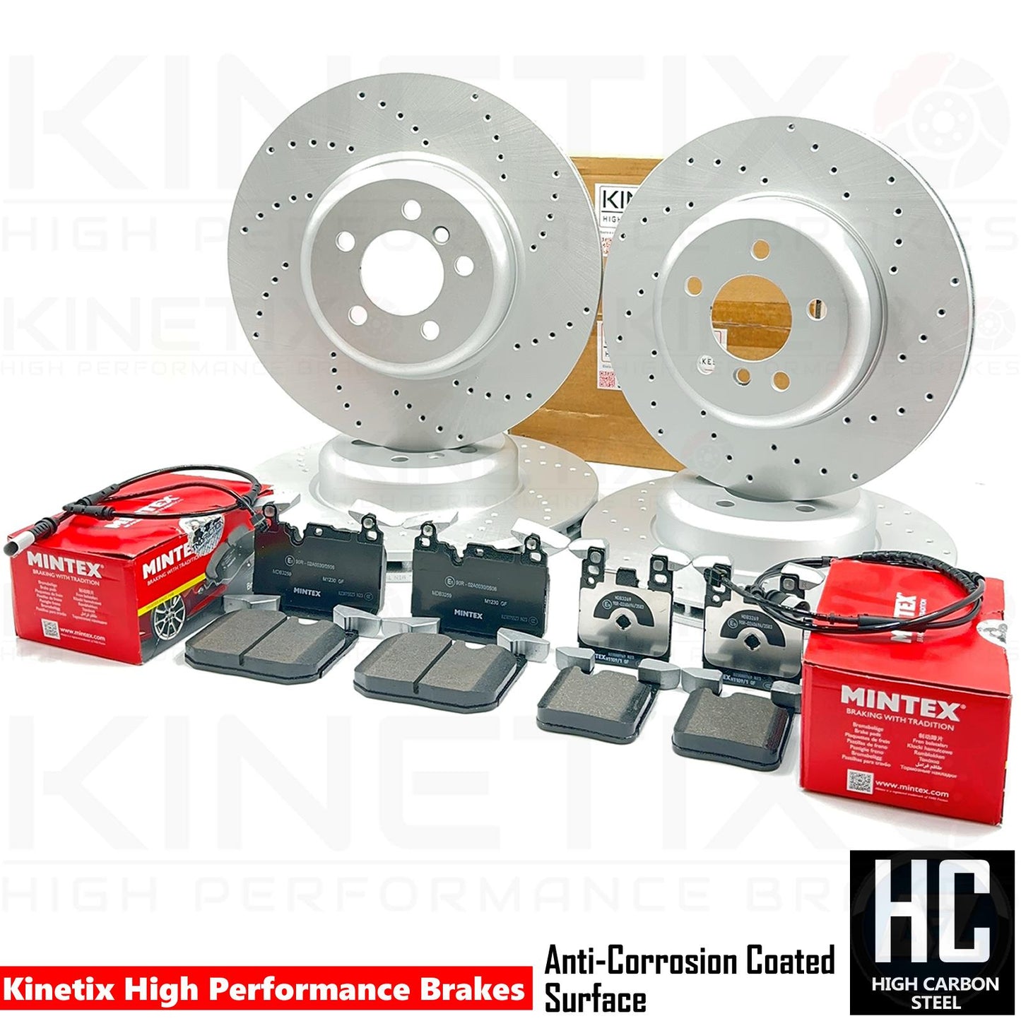FOR BMW 335i 435i DRILLED FRONT REAR BRAKE DISCS MINTEX PADS SENSORS 370mm 345mm