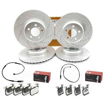 FOR BMW 335i 435i DRILLED FRONT REAR BRAKE DISCS BREMBO PADS SENSORS 370mm 345mm