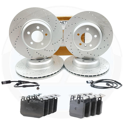 FOR BMW 330d 430d DRILLED FRONT REAR BRAKE DISCS PADS WEAR SENSORS 370mm 345mm