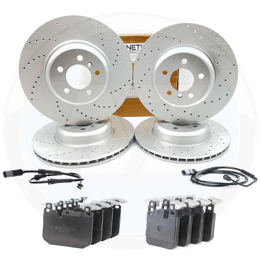 FOR BMW 340i 440i DRILLED FRONT REAR BRAKE DISCS PADS WEAR SENSORS 370mm 345mm
