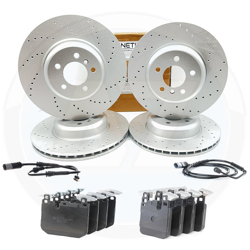FOR BMW 340i 440i DRILLED FRONT REAR BRAKE DISCS PADS WEAR SENSORS 370mm 345mm
