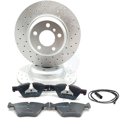 FOR BMW 518d 520d 525d 520i M SPORT DRILLED FRONT BRAKE DISCS PADS SENSOR 330mm