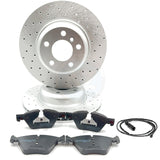 FOR BMW 518d 520d 525d 520i M SPORT DRILLED FRONT BRAKE DISCS PADS SENSOR 330mm