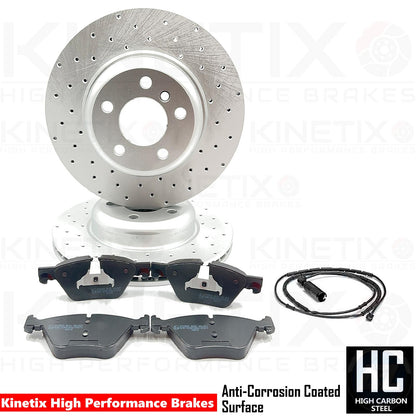 FOR BMW 518d 520d 525d 520i M SPORT DRILLED FRONT BRAKE DISCS PADS SENSOR 330mm
