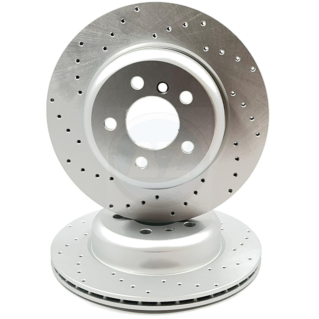 FOR BMW 520i 528i 523i M SPORT CROSS DRILLED REAR BRAKE DISCS PAIR 330mm