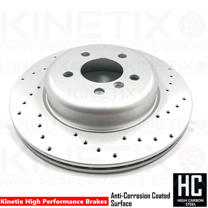 FOR BMW 520i 528i 523i M SPORT CROSS DRILLED REAR BRAKE DISCS PAIR 330mm
